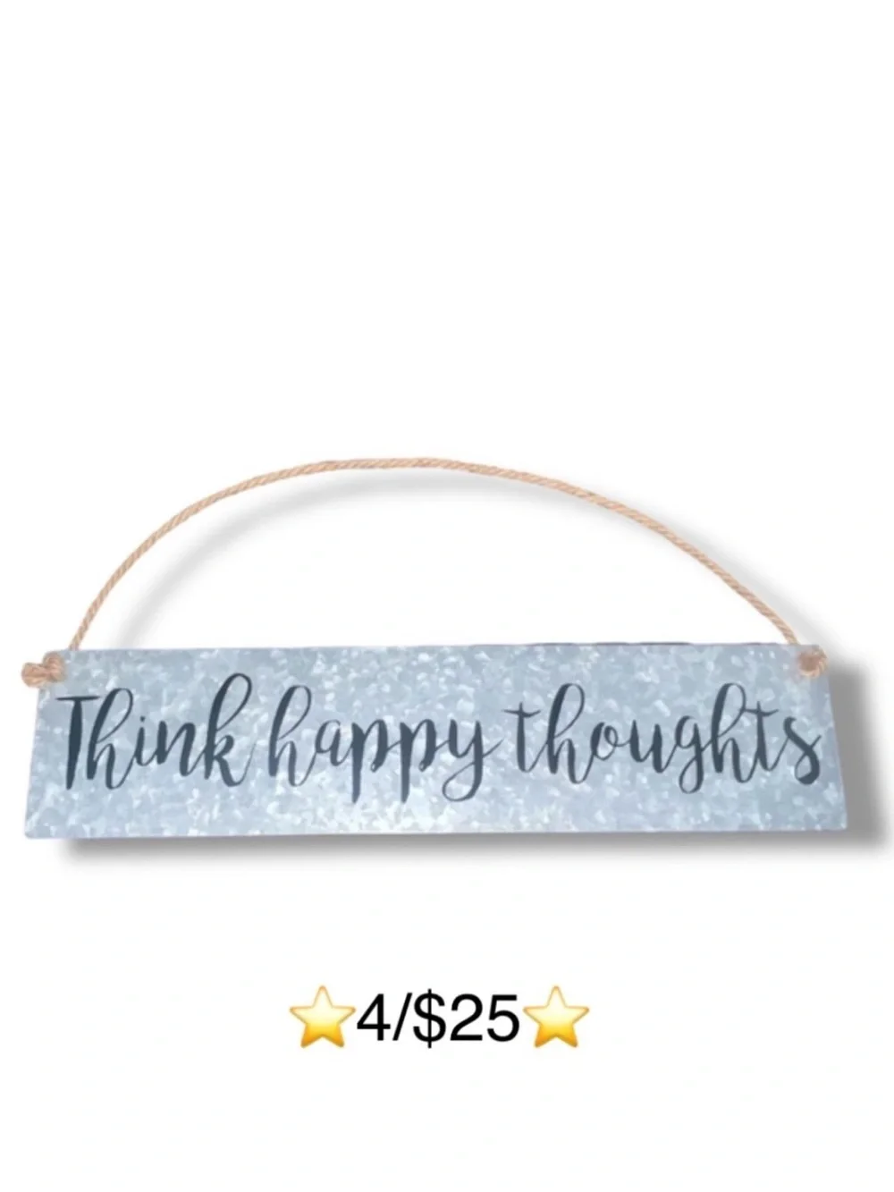 Think Happy Thoughts Metal Wall Hanging Farmhouse Style Wall Decor Accent Sign